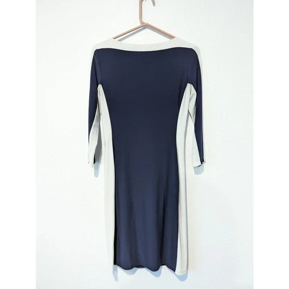 Lauren by Ralph Lauren Navy Ruched Bodycon Midi Dress Formal Office Cocktail - Picture 2 of 5